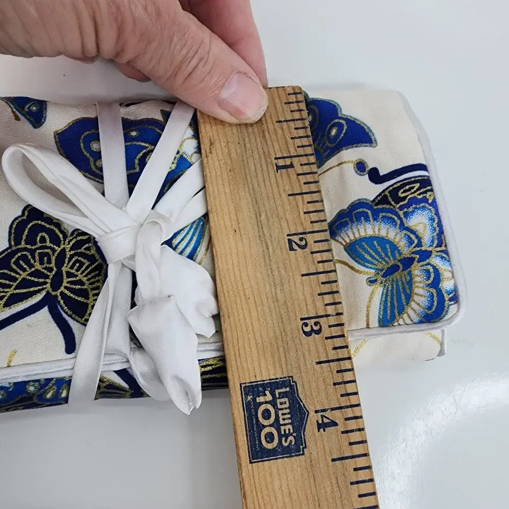 Travel Jewelry Organizer Roll Blue Butterfly Fold Up Case 3 Zip Compartments